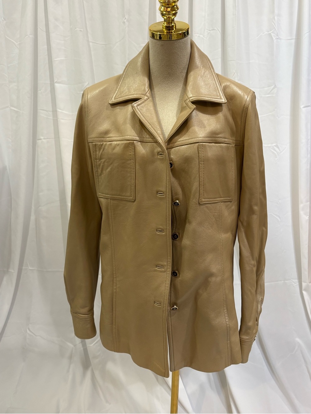 St. John Sport by Marie Gray Leather Button-Front Jacket in Tan